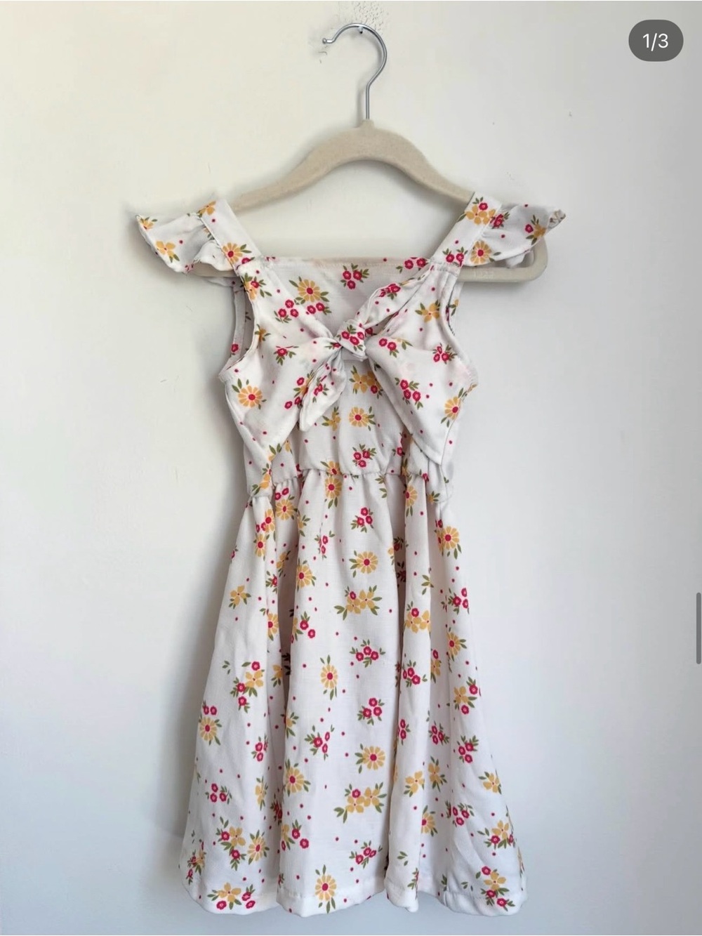 Little Lass Girls White Floral Bow-Back Sundress (Size 5)